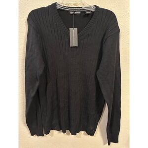 Michael Brandon Mens Black V-Neck Long Sleeve Knit Sweater